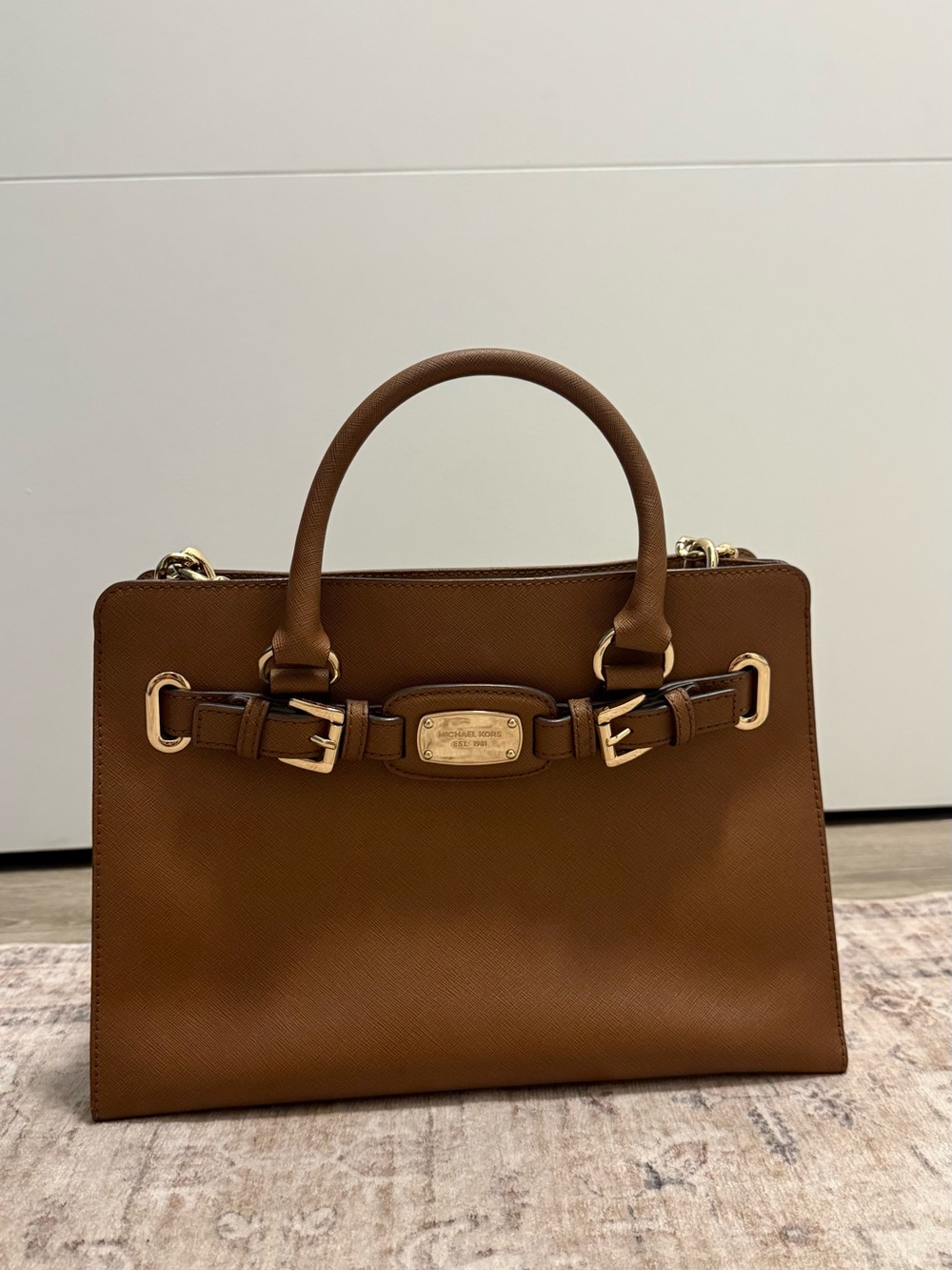 Michael Kors Brown Leather Top-Handle Satchel with Gold Hardware